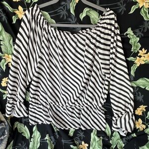 Black and White Striped Off-Shoulder Top